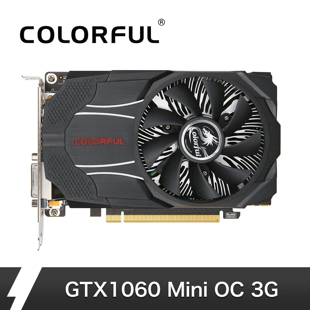Colorful NVIDIA GeForce GTX1060 Mini OC 3G Graphics Card 1531/1746MHz 8Gbps GDDR5 192bit PCI-E 3.0 with HDMI DP DVI-D Port
Colorful NVIDIA GeForce GTX1060 Mini OC 3G Graphics Card 1531/1746MHz 8Gbps GDDR5 192bit PCI-E 3.0 with HDMI DP DVI-D Port