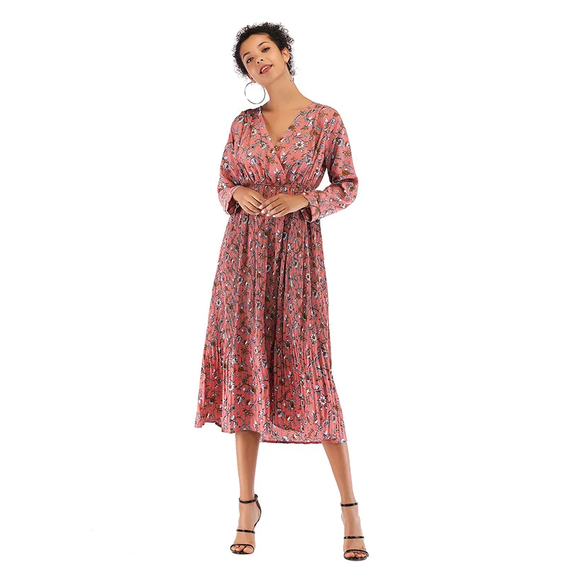 2019 autumn new chiffon floral dress long sleeve V-neck long dress high waist sexy dress for women
2019 autumn new chiffon floral dress long sleeve V-neck long dress high waist sexy dress for women