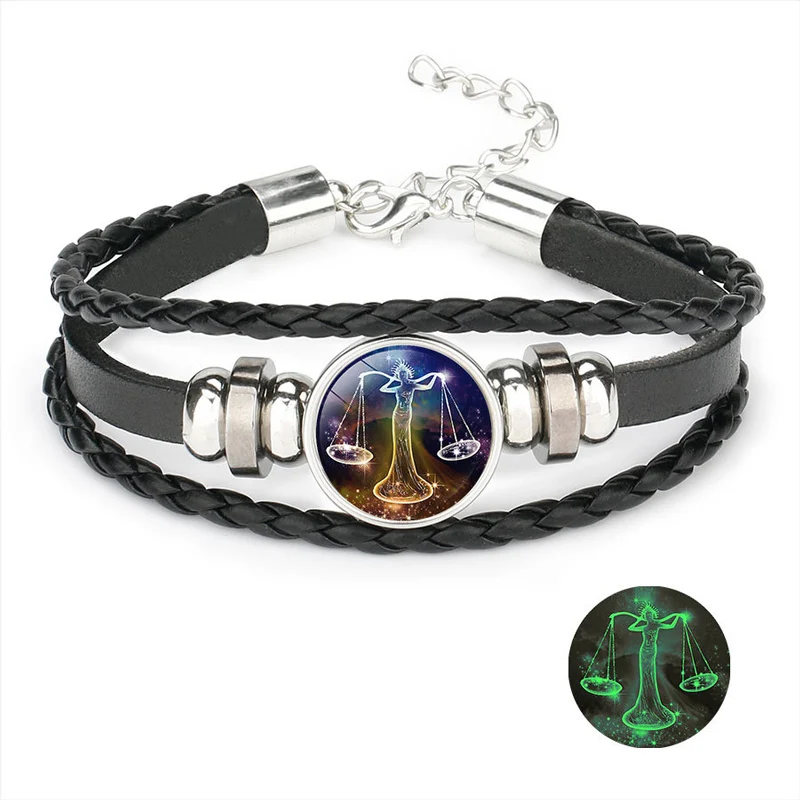 NIUYITID Luminous 12 Constellation Bracelet For Women Men Braided Leather Rope Braclet Horoscope Adjustable Jewelry Dropshipping (4)
