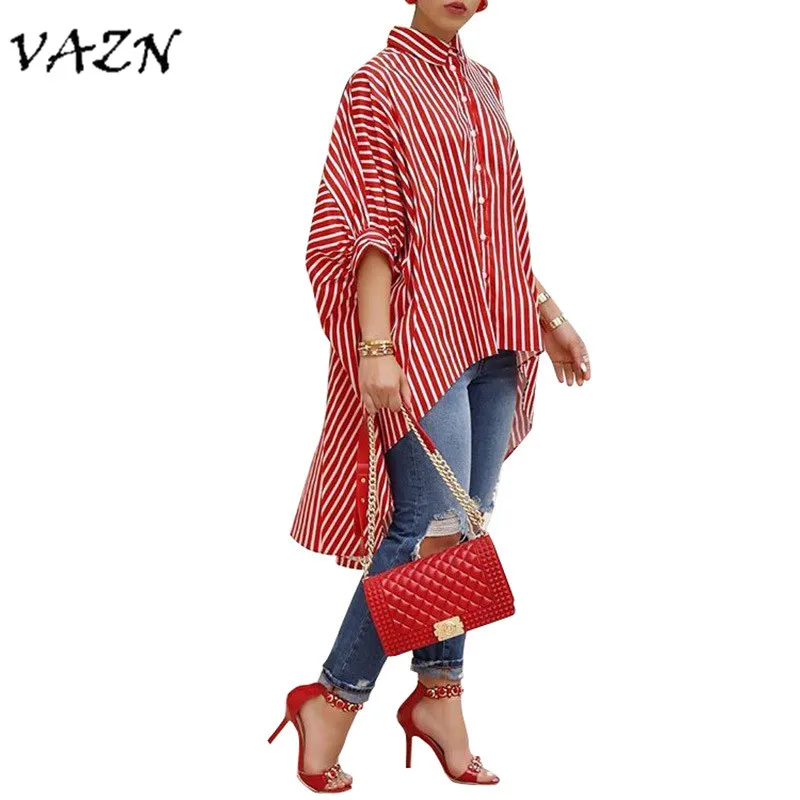

VAZN New Arrive Best Quality 2018 Casual Novelty Style Women T shirt Turn-down Collar Half Sleeve Long Style Women Tee TS837