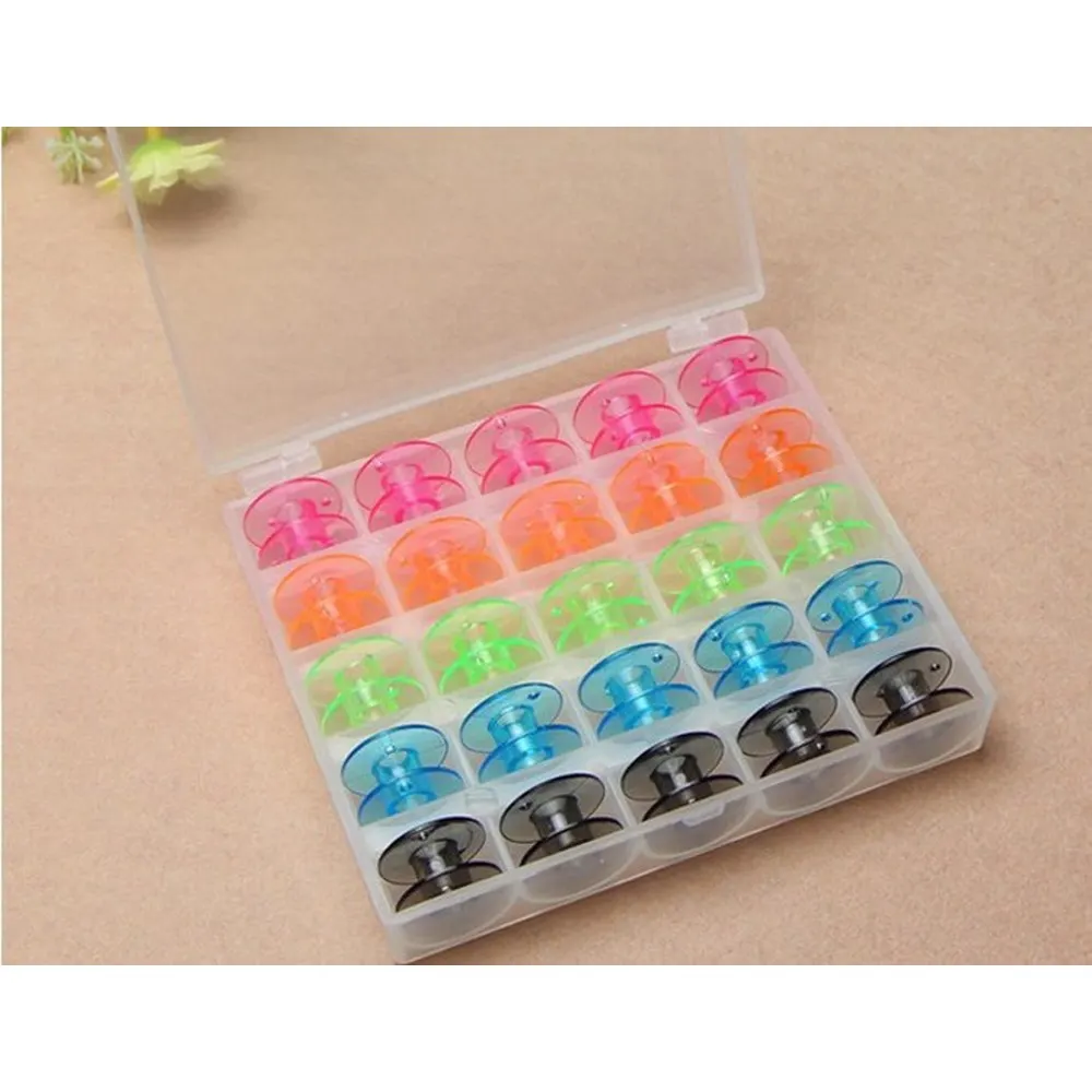 Colorful 25 Grid Clear Storage Case Box With 25Pcs Empty Colorful Bobbins Spool for Brother Janome Singer Elna Sewing Machine
Colorful 25 Grid Clear Storage Case Box With 25Pcs Empty Colorful Bobbins Spool for Brother Janome Singer Elna Sewing Machine