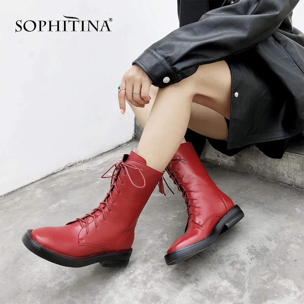 SOPHITINA Comfortable Round Toe Boots Fashion Lace-up Square Heel High Quality Cow Leather Shoes New Mid-Calf Zipper Boots SO191
SOPHITINA Comfortable Round Toe Boots Fashion Lace-up Square Heel High Quality Cow Leather Shoes New Mid-Calf Zipper Boots SO191