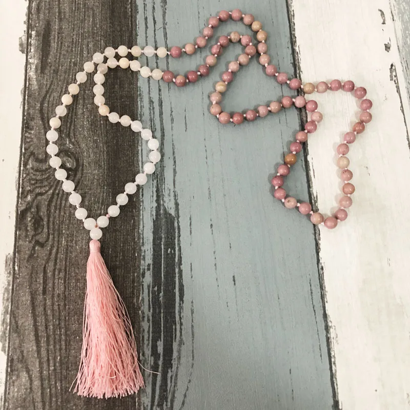 Love Rhodochrosite Rose Q-uartz & Snow Q-uartz Meditation Beads Mala Necklace With Tassel 108 Bead Hand Knotted Necklace
Love Rhodochrosite Rose Q-uartz & Snow Q-uartz Meditation Beads Mala Necklace With Tassel 108 Bead Hand Knotted Necklace