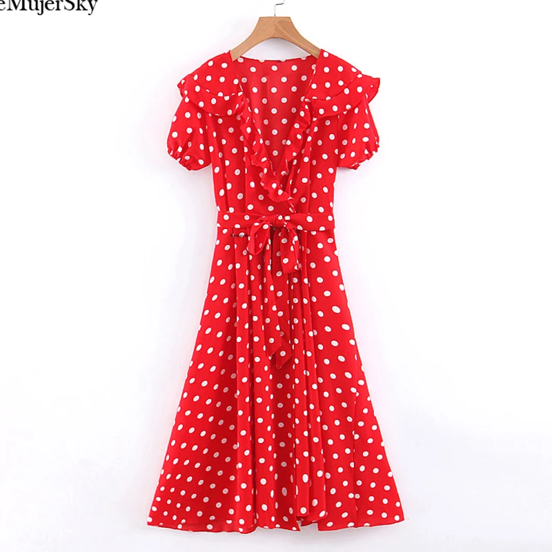 SheMujerSky Vintage Polka Dot Dress Summer Women Red Sailor Collar Midi Dress Ruffles Wrap Dresses 2019
SheMujerSky Vintage Polka Dot Dress Summer Women Red Sailor Collar Midi Dress Ruffles Wrap Dresses 2019