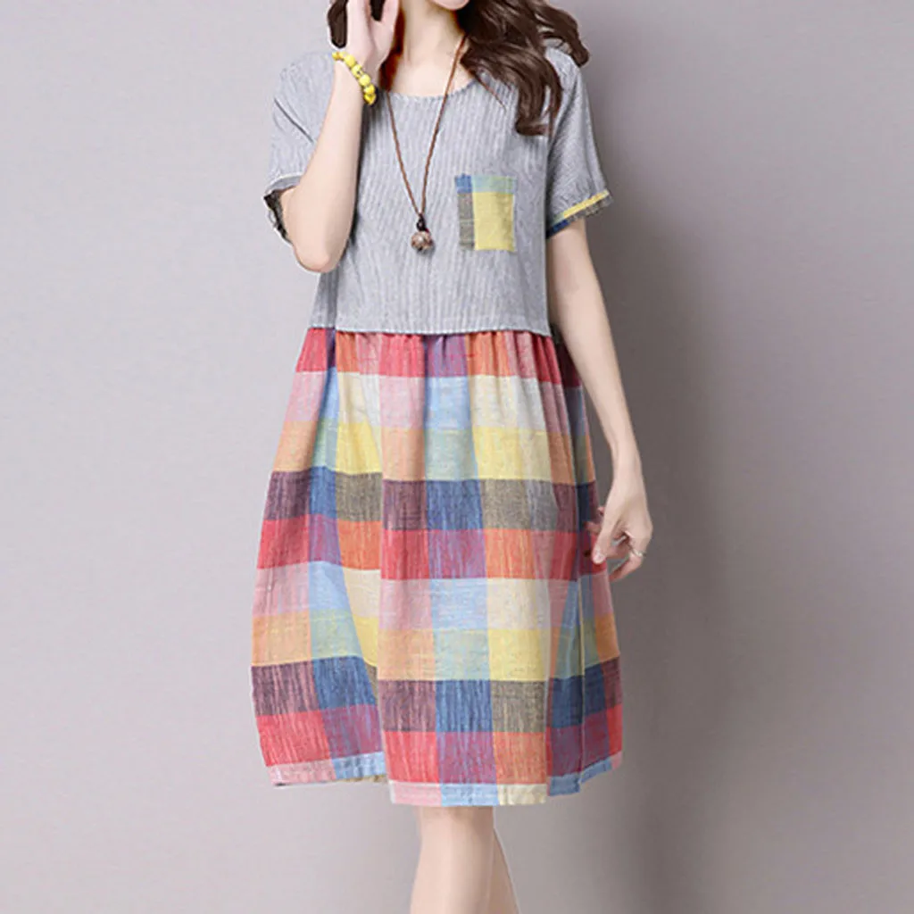 Cotton Linen woman dress 2019 spring summer Loose Color Stitching dress women summer plus size Pockets sukienka vestidos #G9
Cotton Linen woman dress 2019 spring summer Loose Color Stitching dress women summer plus size Pockets sukienka vestidos #G9