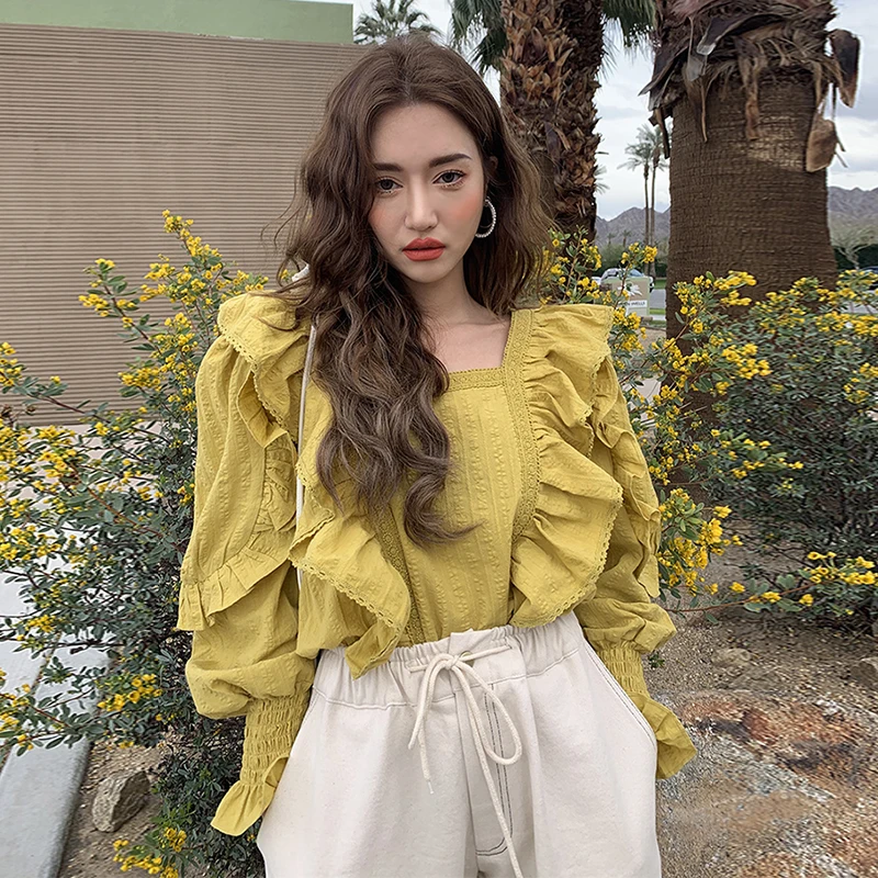 Fancy Princess Ruffles Blouse Spring Summer Lantern Sleeve Top Women Shirt Chemise Femme Chemisier Blusa Mujer Camisa
Fancy Princess Ruffles Blouse Spring Summer Lantern Sleeve Top Women Shirt Chemise Femme Chemisier Blusa Mujer Camisa