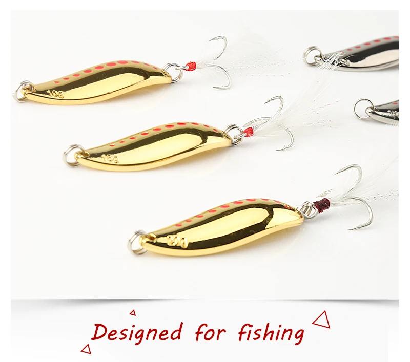 DONQL Metal Spoon Fishing Lure Hard Baits 10 15 20g Spinner Sequins Noise Paillette with Feather Treble Hook Fishing Tackle (13)