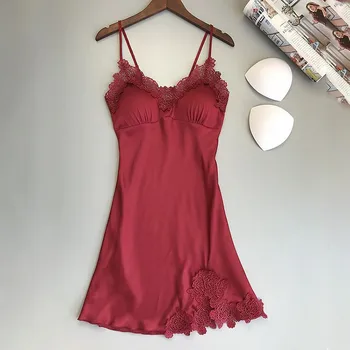Women Lingerie Silk Nightgown Sexy Summer Lace Night Dress Sleepwear Babydoll Nightie Satin Homewear Chest Pad Nightwear
Women Lingerie Silk Nightgown Sexy Summer Lace Night Dress Sleepwear Babydoll Nightie Satin Homewear Chest Pad Nightwear