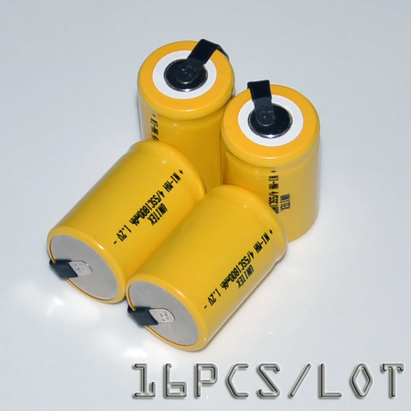 16PCS Sub C 4/5SC 1.2V rechargeable battery 1800mah 4/5 SC ni-mh nimh cell with welding pins tab for electric drill | Электроника