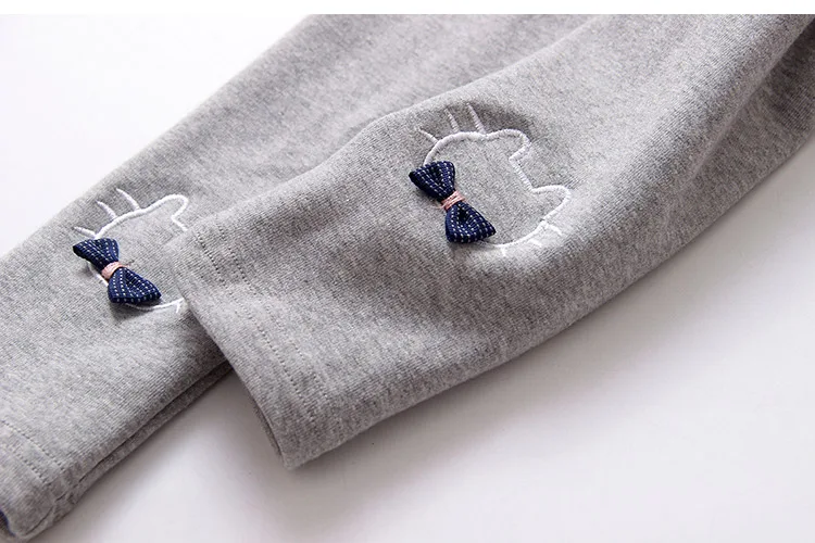2018 Spring Autumn Kids Children Birthday Gift Solid Color Pink Navy Blue Gray Cat Bow Embroidery Butterfly Leggings For Girls (23)
