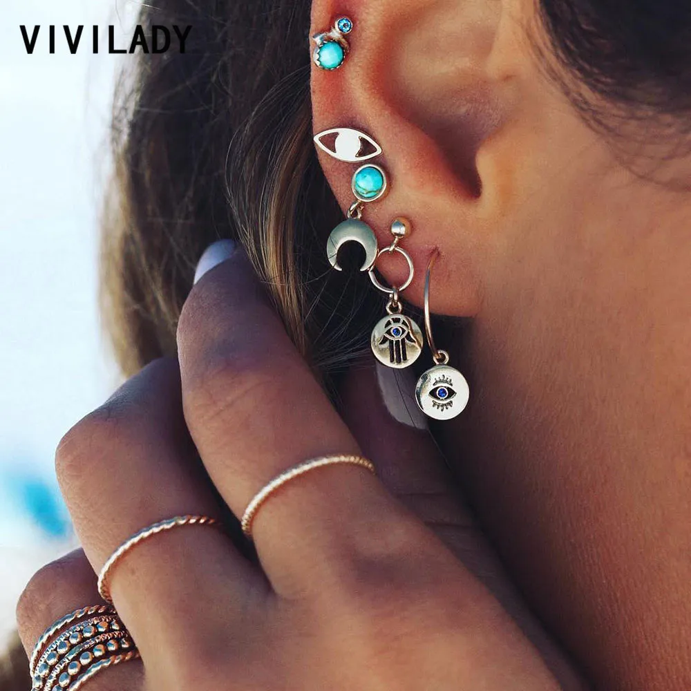 VIVILADY 2019 BOHO Style Women Set Stud Earrings Blue crystal eye Gold Color Moon Jewelry Accessories For Party Major Brincos
VIVILADY 2019 BOHO Style Women Set Stud Earrings Blue crystal eye Gold Color Moon Jewelry Accessories For Party Major Brincos