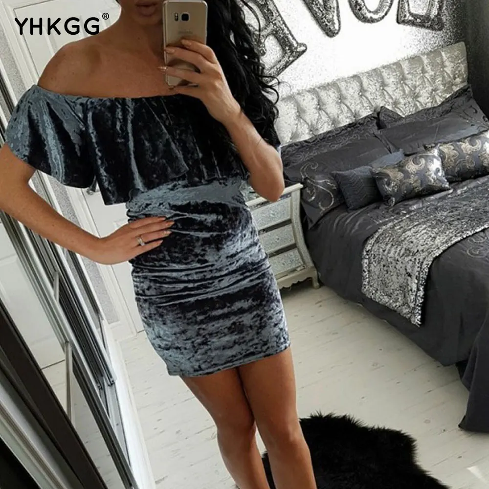 Новый Без Бретелек бархат bodycon dress sexy women слово плечо mini ночной клуб | Женская