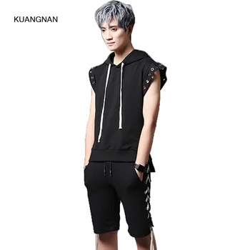Rivet Rope Fashion Casual Men Short Sleeve Hooded T-shirt Male Slim Fit Tees Shirts Street Punk Hiphop Style Stage Show Costumes
Rivet Rope Fashion Casual Men Short Sleeve Hooded T-shirt Male Slim Fit Tees Shirts Street Punk Hiphop Style Stage Show Costumes