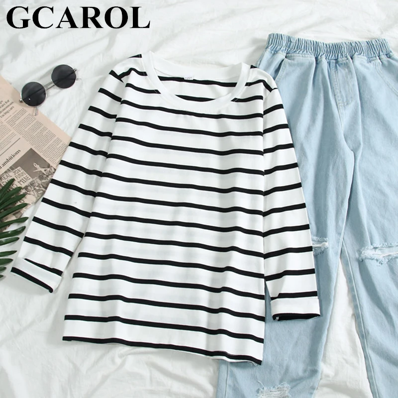 GCAROL 2019 Fall Spring Black White Striped Shirt O Neck Slim Stretch Undershirt Thin Render Unlined Upper Garment Pullover
GCAROL 2019 Fall Spring Black White Striped Shirt O Neck Slim Stretch Undershirt Thin Render Unlined Upper Garment Pullover