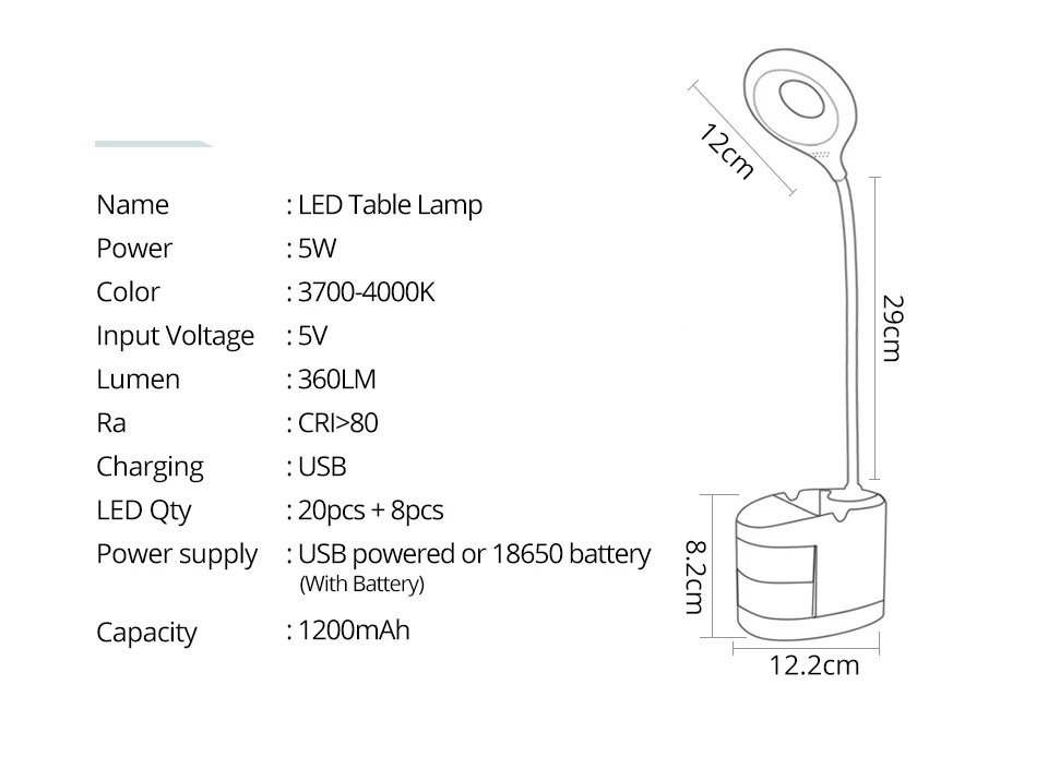 Touch Sensor Night Light Student Study Book Reading Light with Pen Holder 18650 USB LED 3 Modes 4000K Eye Protection Desk Lamp (3)