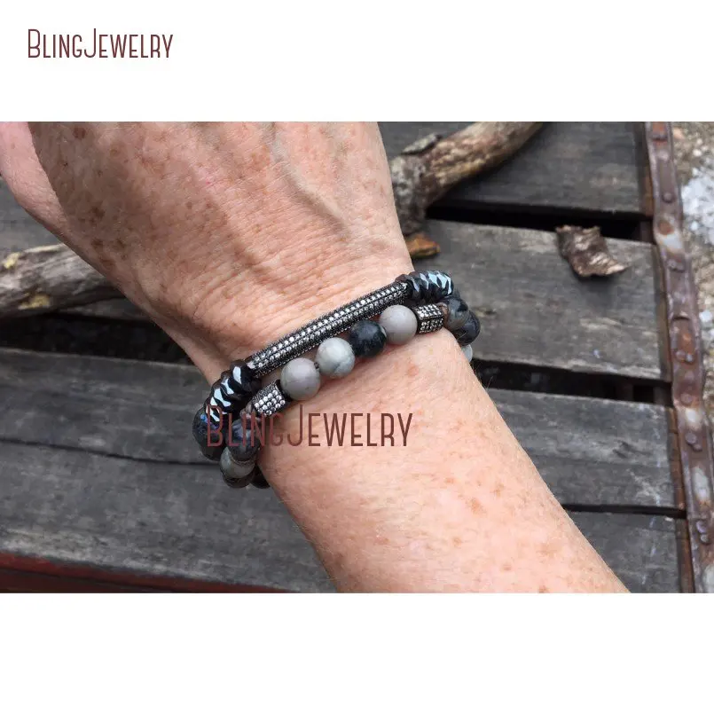 20180409-BM10766-Micro Pave Bar And Labradorite Beaded Stretch Bracelet Shabby Chic Stretch Bracelet Boho Layering Beaded Bracelet Stackable Bracelet Cz Pave