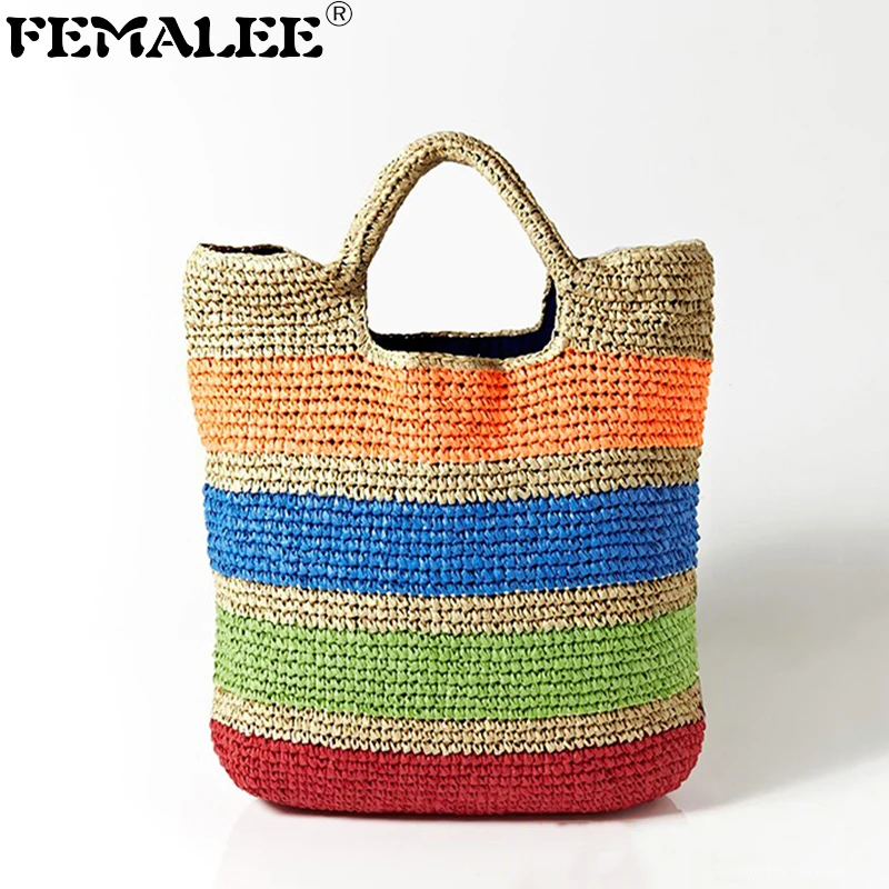 FEMALEE Colorful Rainbow Striped Female Straw Handbag Beach Casual Large Capacity Summer Bag Stylish New Woven Holiday Women Bag
FEMALEE Colorful Rainbow Striped Female Straw Handbag Beach Casual Large Capacity Summer Bag Stylish New Woven Holiday Women Bag