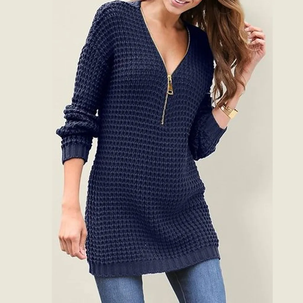 Autumn Sweater for Women Simple Designer Silm Sweater Long Sleeves Zipper V Neck Knitted Pattern Tops Female
Autumn Sweater for Women Simple Designer Silm Sweater Long Sleeves Zipper V Neck Knitted Pattern Tops Female