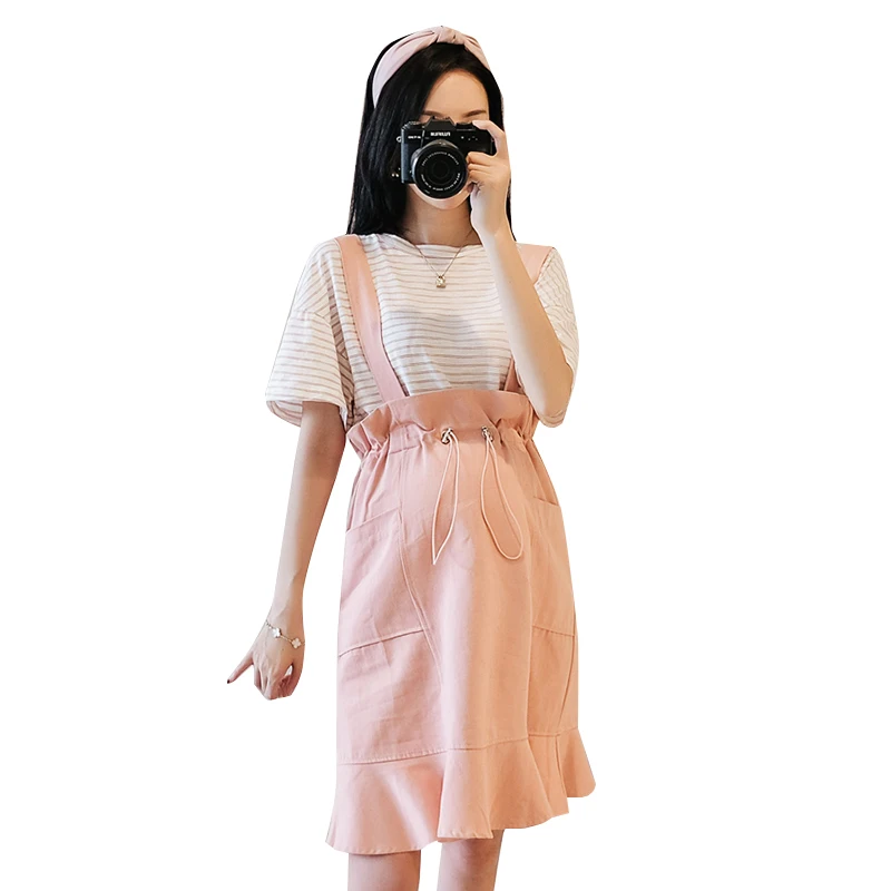 Pregnant Women Summer Fashion Clothes Set Short Sleeve Cotton Striped T-shirt+Suspenders Denim Dress Twinset Maternity Suits
Pregnant Women Summer Fashion Clothes Set Short Sleeve Cotton Striped T-shirt+Suspenders Denim Dress Twinset Maternity Suits