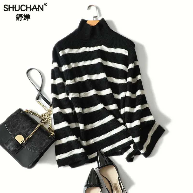 Shuchan 2018 Autunm Winter Hot Sales Women Striped Sweaters Knitted 100% Cashmere Sweater Female Turtleneck Collar Pullover
Shuchan 2018 Autunm Winter Hot Sales Women Striped Sweaters Knitted 100% Cashmere Sweater Female Turtleneck Collar Pullover