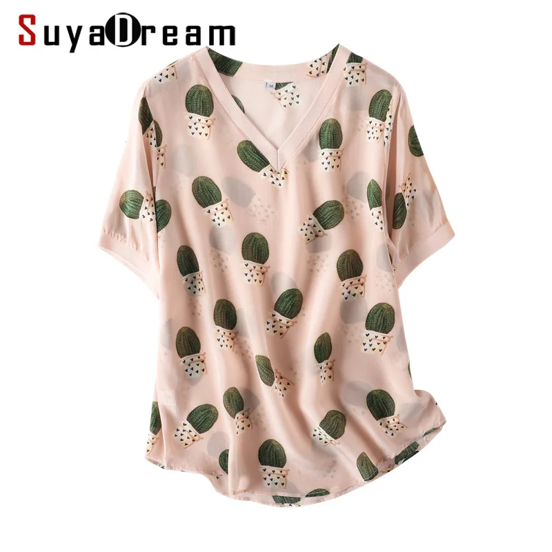 Women Silk Shirt 100%Silk Crepe Printed T shirt Short Sleeved Silk Top V neck 2019 New Summer Print Shirt
Women Silk Shirt 100%Silk Crepe Printed T shirt Short Sleeved Silk Top V neck 2019 New Summer Print Shirt