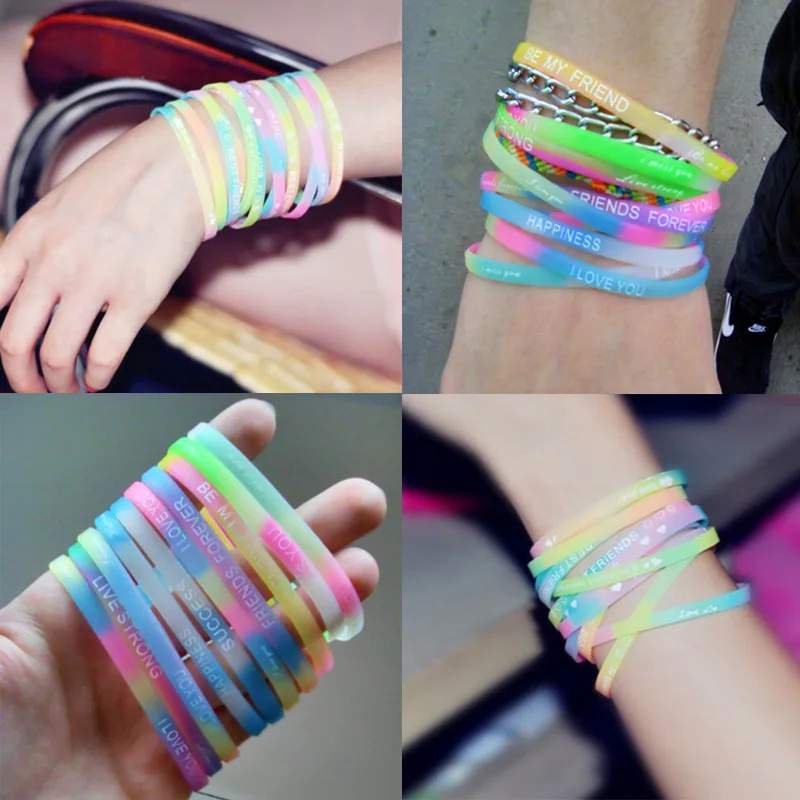 Light Color Happy Printed Letters Luminous Silicone Sports Bracelets Bangles Women Fluorescent Rubber Fitness Wristband Bracelet
Light Color Happy Printed Letters Luminous Silicone Sports Bracelets Bangles Women Fluorescent Rubber Fitness Wristband Bracelet