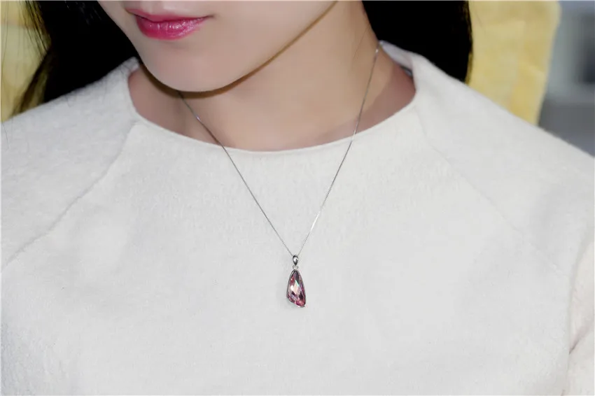 Pink Geometric Zecron Pendant Silver 925 Necklace brixini.com - Pink Geometric Zecron Pendant Silver 925 Necklace