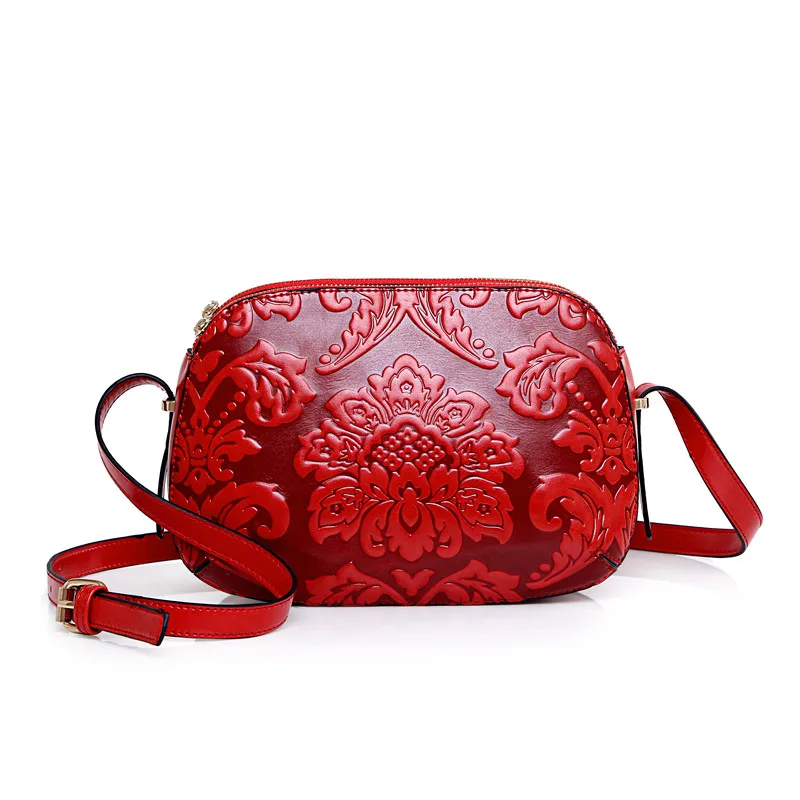 Toposhine Women's Leather Embossed Messenger Bag w/ Double Zipper