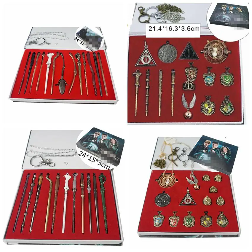 New Product Deathly Hallows Keychain Necklace Hogwart Wands Harrid Poterd Gold Snitch Metal Pendants Toy Figures Gift Box
New Product Deathly Hallows Keychain Necklace Hogwart Wands Harrid Poterd Gold Snitch Metal Pendants Toy Figures Gift Box