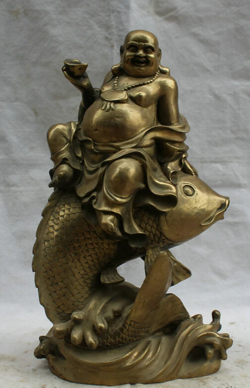 Collectible bronze S1928 18" Chinese Buddhism Brass Seat Fish Wealth Happy Laugh Maitreya Buddha Statue (B0328)
Collectible bronze S1928 18" Chinese Buddhism Brass Seat Fish Wealth Happy Laugh Maitreya Buddha Statue (B0328)