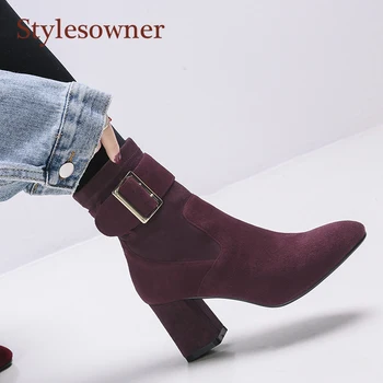 Stylesowner Kid Suede Lady Elegant All Match Chelsea Boots Ankle Belt Buckle Chunky Heel Black Wine Red Fashion Slim Short Boots
Stylesowner Kid Suede Lady Elegant All Match Chelsea Boots Ankle Belt Buckle Chunky Heel Black Wine Red Fashion Slim Short Boots