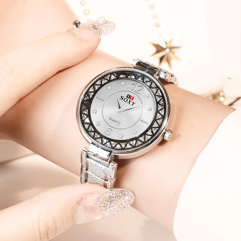 

Women Luxury Silver Watches Fashion Crystal Women's Watches Stainless Steel Bracelet Ladies Watch Female Clock relogio feminino