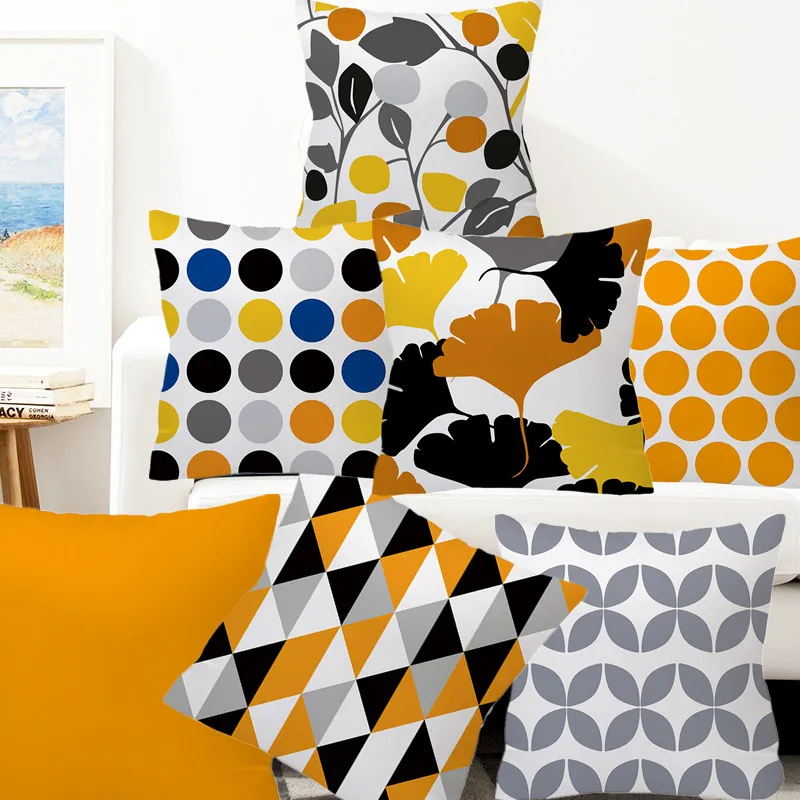 Yellow Grey Geometric Cushion Cover Home Decor Soft Velvet Pillow Cover For Sofa 45*45cm Dot Ginkgo biloba Decorative PillowCase
Yellow Grey Geometric Cushion Cover Home Decor Soft Velvet Pillow Cover For Sofa 45*45cm Dot Ginkgo biloba Decorative PillowCase