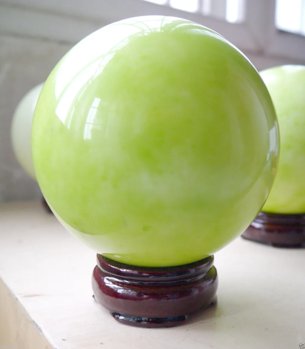 wangshun6680125+++100mm +Stand Green Glow Jade Stone Glow In The Dark Stone Ball
