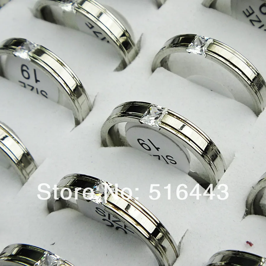 

Men's Ring Wholesale Jewelry Lots 30pcs Stainless Steel Pure Cubic Zirconia Engagement Wedding Rings For Women Mens A-565