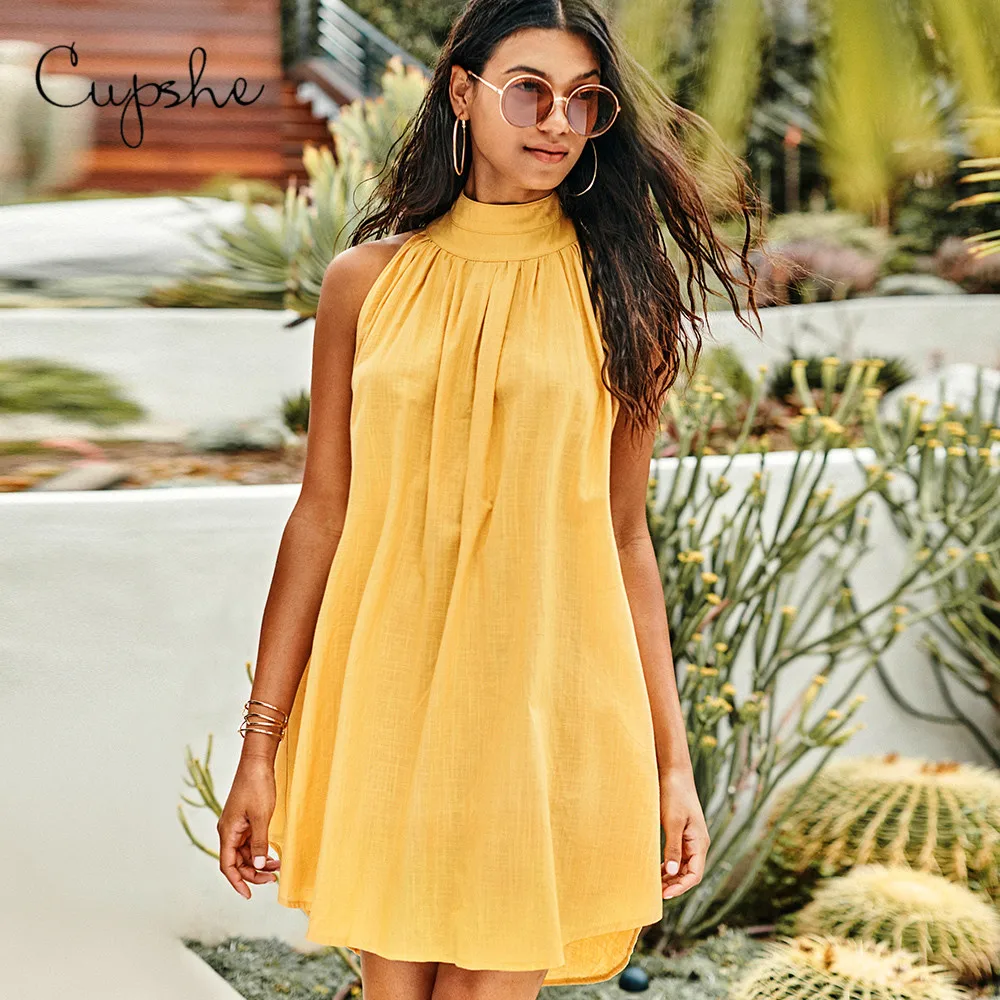 CUPSHE Elegant High Neck Loose Halter Mini Dress 2019 New Summer Beach Boho Casual Yellow Shirring Sleeveless Sundress Vestido
CUPSHE Elegant High Neck Loose Halter Mini Dress 2019 New Summer Beach Boho Casual Yellow Shirring Sleeveless Sundress Vestido