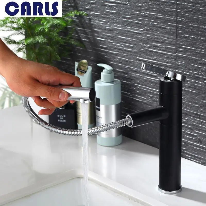 

CARLS New product brass wash basin faucet black can rotate drawing cold hot water faucet toilet platform lower basin faucet