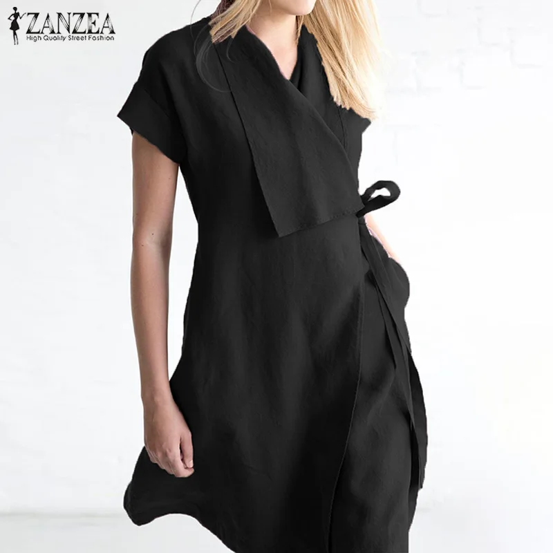 Women's Sundress ZANZEA Elegant Lapel Neck Short Sleeve Shirt Dress 2019 Robe Femme Lace Up Sarafans Vestido Knee Length Dress
Women's Sundress ZANZEA Elegant Lapel Neck Short Sleeve Shirt Dress 2019 Robe Femme Lace Up Sarafans Vestido Knee Length Dress