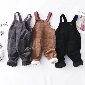 

0-2Y new 2019 boys girls corduroy thicken warm fleece inside overall 1pc baby boy jumpsuit infant overall baby girl overall