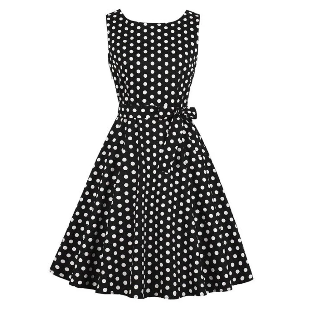 Женское винтажное платье в горошек черное/красное стиле ретро 50-60-х годов с