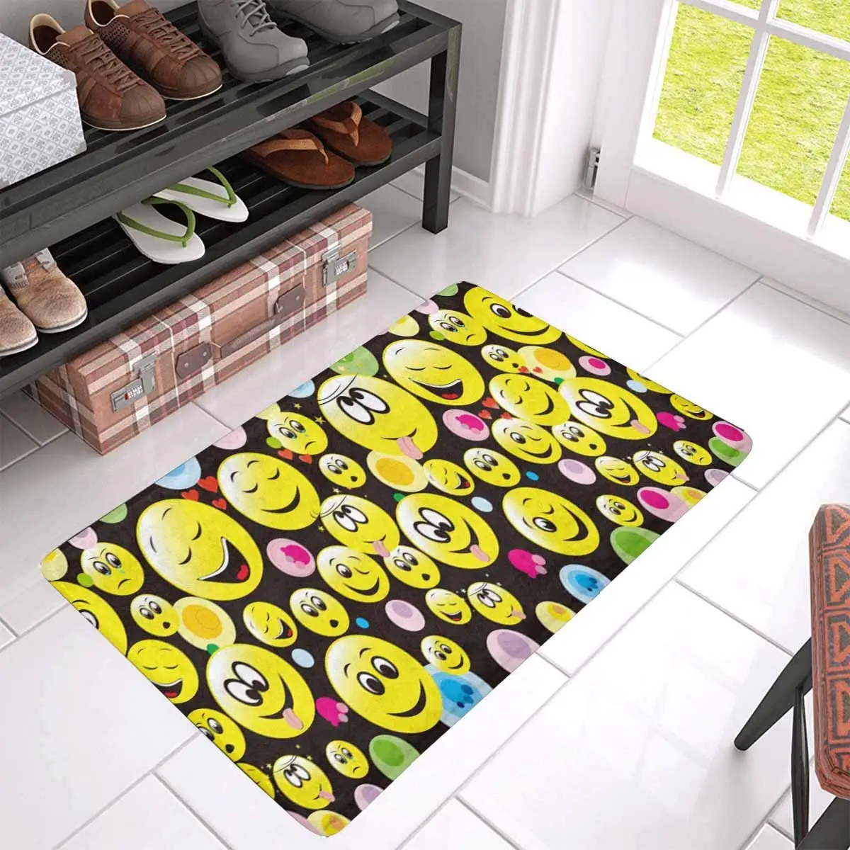 Colorful Smile on Black Doormat Indoor Entrance Rug Floor Mats Shoe Scraper Non-Slip Home Decor, Rubber Backing
Colorful Smile on Black Doormat Indoor Entrance Rug Floor Mats Shoe Scraper Non-Slip Home Decor, Rubber Backing