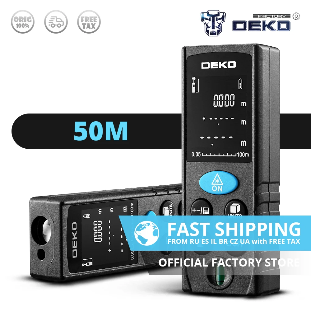 DEKO LRD110 50M Digital Measure Laser Rangefinder Handheld Laser Distance Meter Area/Volume/Pythagorean LCD Display Diastimeter
DEKO LRD110 50M Digital Measure Laser Rangefinder Handheld Laser Distance Meter Area/Volume/Pythagorean LCD Display Diastimeter
