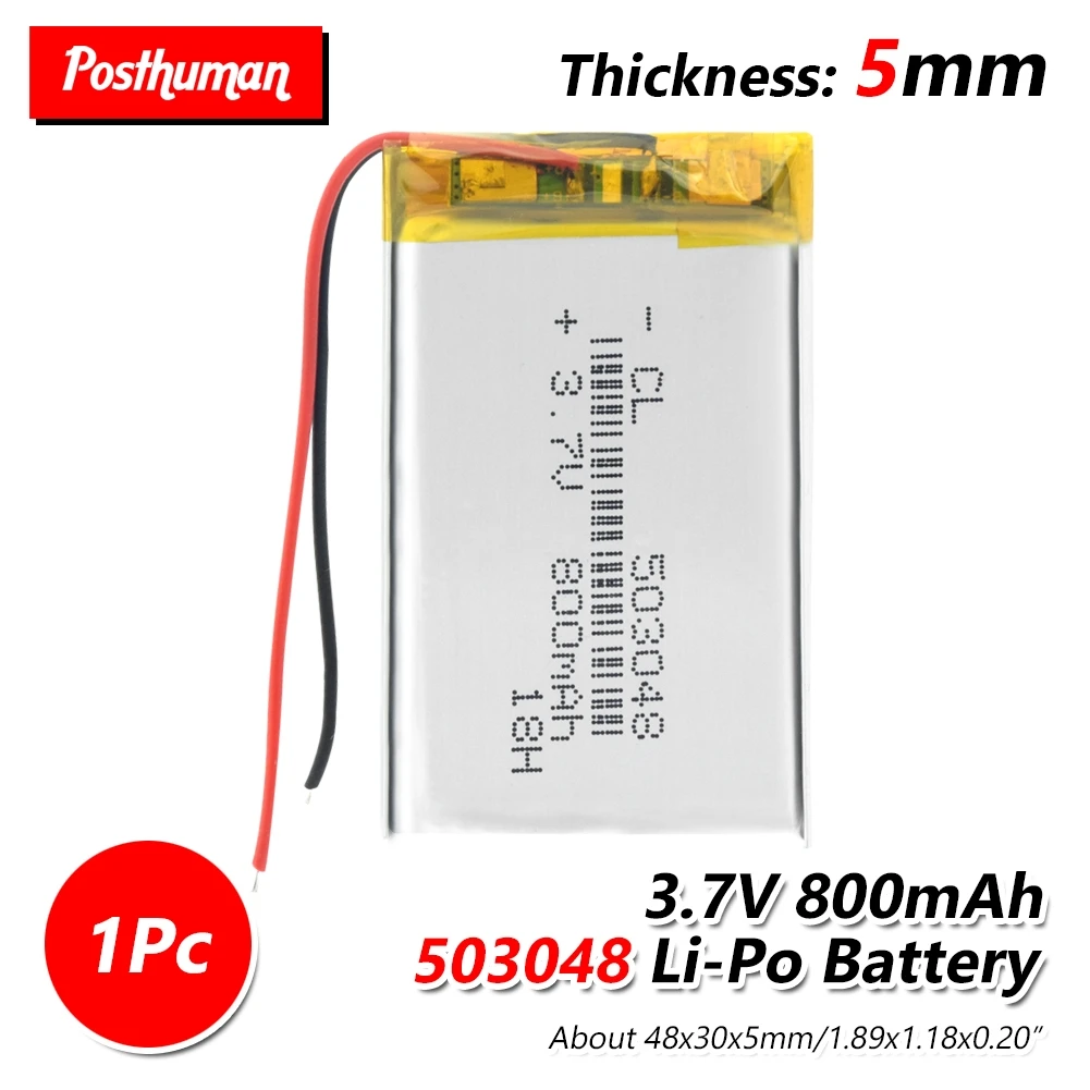 3.7V 800mAh 503048 Rechargeable polymer lithium ion Li-ion battery With PCB for dvr MP3 MP4 GPS DVD Toy Bluetooth Speaker
3.7V 800mAh 503048 Rechargeable polymer lithium ion Li-ion battery With PCB for dvr MP3 MP4 GPS DVD Toy Bluetooth Speaker