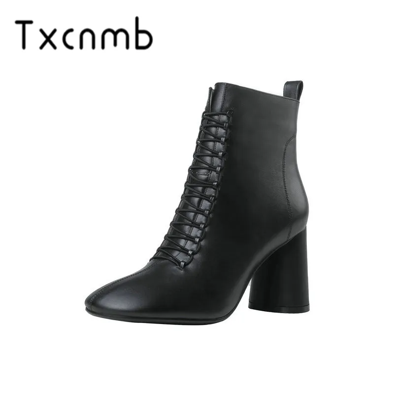 TXCNMB Brand Cow Leather Ankle Boots for Women High Heels Zipper Ladies Shoes Woman Round Toe Party Wedding Size 34-39
TXCNMB Brand Cow Leather Ankle Boots for Women High Heels Zipper Ladies Shoes Woman Round Toe Party Wedding Size 34-39