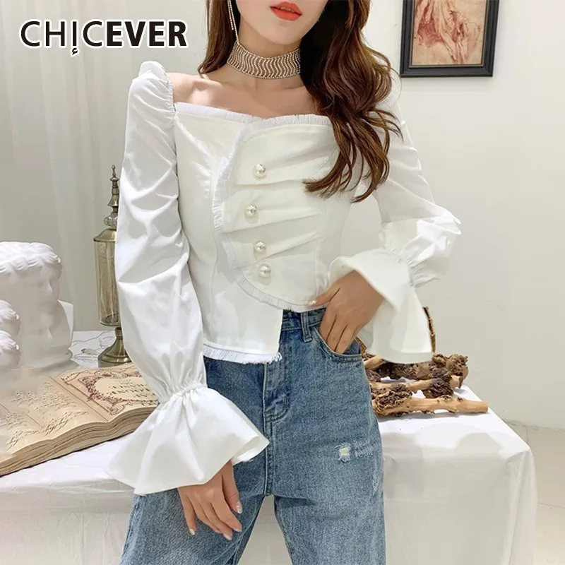 CHICEVER Summer Casual Solid Draped Women's Blouse Square Collar Flare Sleeve Button Asymmetrical Short Women Shirt 2019 Fashion
CHICEVER Summer Casual Solid Draped Women's Blouse Square Collar Flare Sleeve Button Asymmetrical Short Women Shirt 2019 Fashion