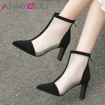 ANNYMOLI Genuine Leather Ankle Boots Women Cutout Square High Heels Short Boots Kid Suede Mesh Zipper Shoes Female Autumn 34-39
ANNYMOLI Genuine Leather Ankle Boots Women Cutout Square High Heels Short Boots Kid Suede Mesh Zipper Shoes Female Autumn 34-39