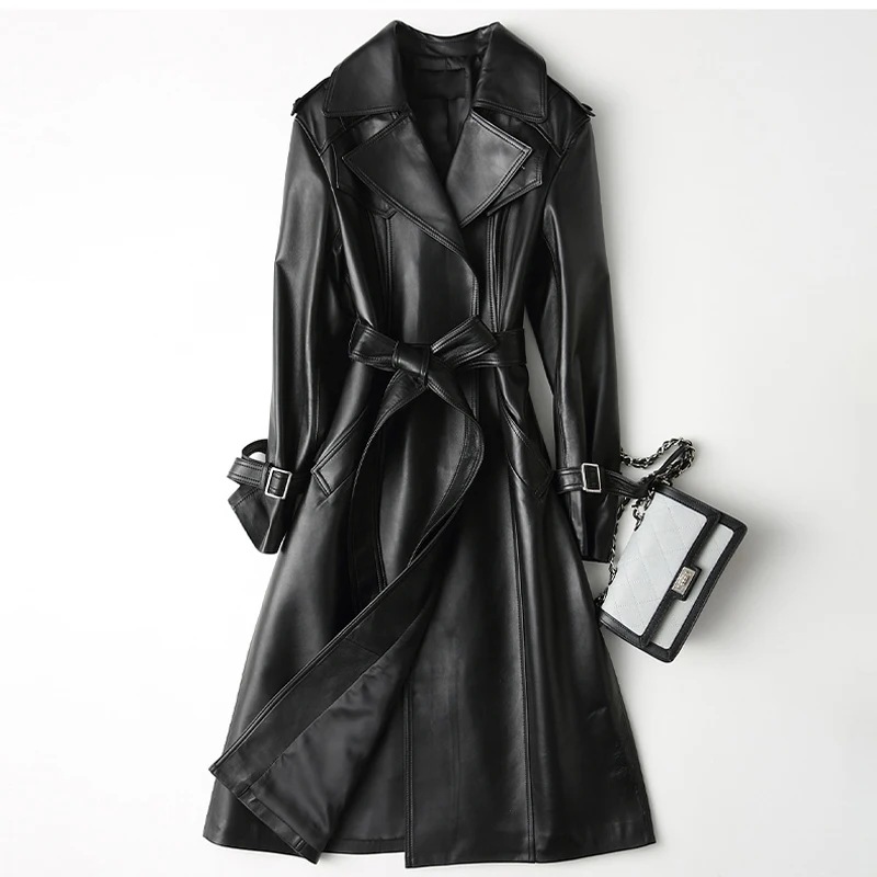 Women's Leather Jacket Genuine Leather Coats Woman With Belt Gu Long Jacket On A Synthetic Winterizer Raincoat Female Skin
Women's Leather Jacket Genuine Leather Coats Woman With Belt Gu Long Jacket On A Synthetic Winterizer Raincoat Female Skin