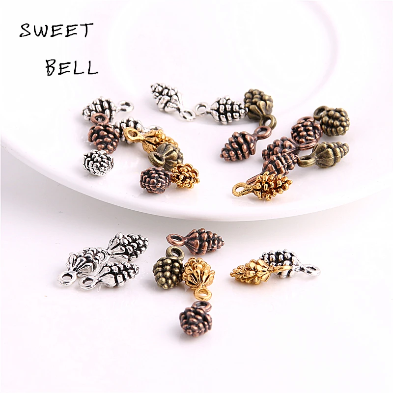 

SWEET BELL 80 PCS/Lot 5*7*13mm four color Zinc Alloy 3D pine cone charm for diy jewelry making charms D6135