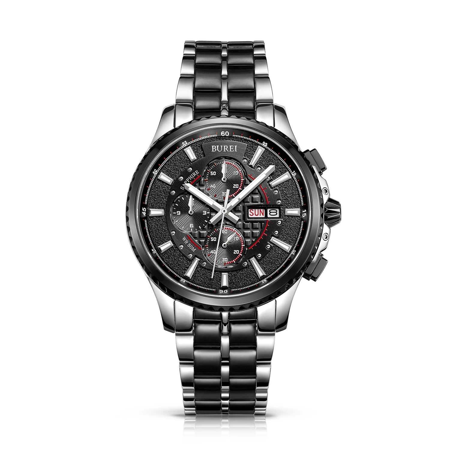 BUREI 17003 Switzerland watches men Men's Luminous Chronograph Day and Date Watch with Two-Tone Bracelet,Black Bezel Black Dial
BUREI 17003 Switzerland watches men Men's Luminous Chronograph Day and Date Watch with Two-Tone Bracelet,Black Bezel Black Dial