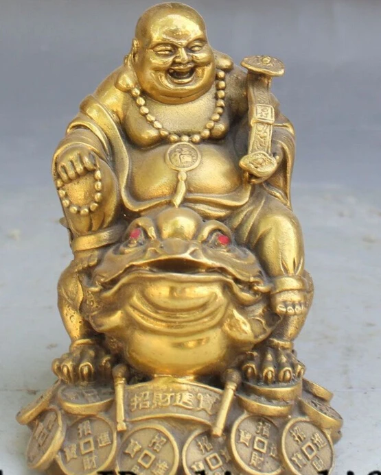 12.5CM 5" Chinese Bronze Wealth Happy Laugh Maitreya Buddha Ride Toad Spittor Statue
12.5CM 5" Chinese Bronze Wealth Happy Laugh Maitreya Buddha Ride Toad Spittor Statue